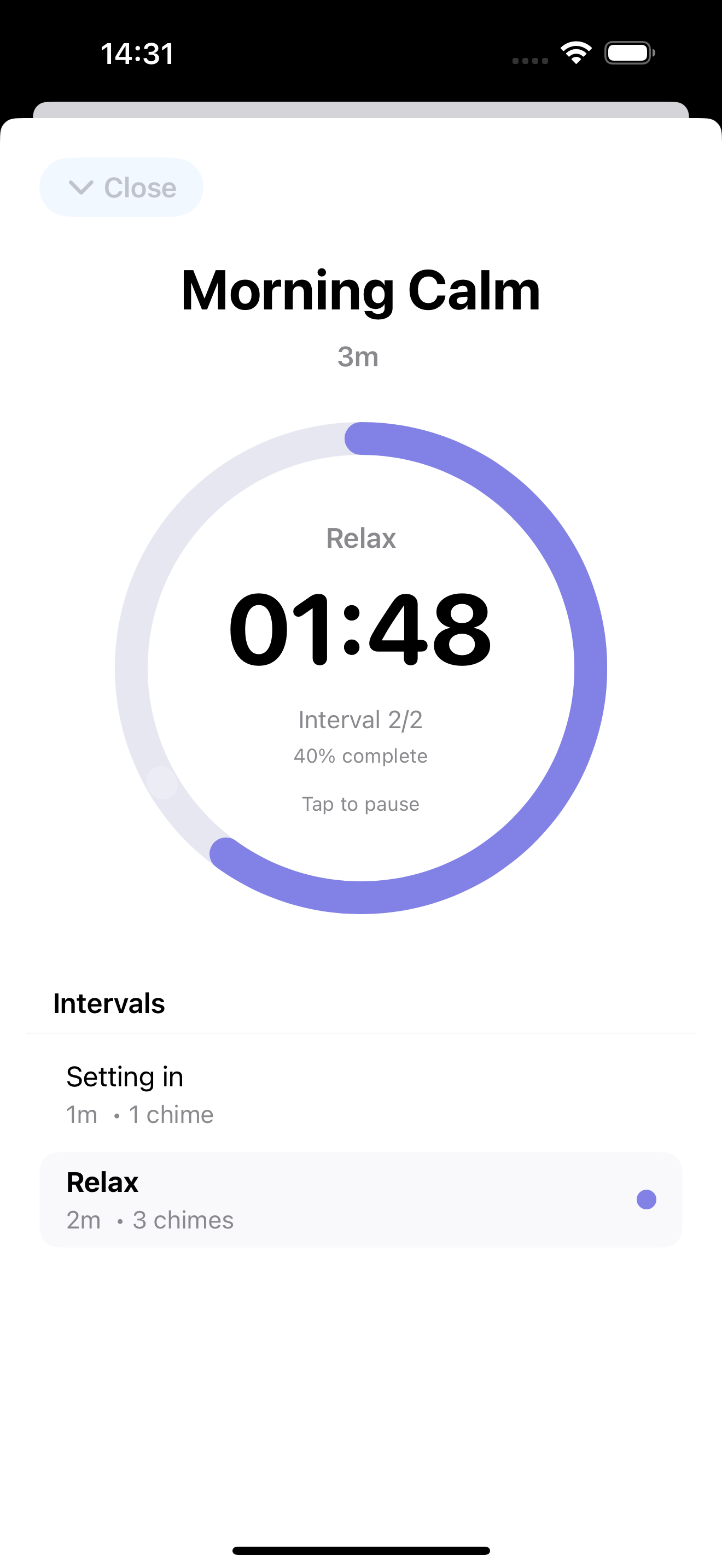 Stillness Timer - Main meditation timer screen
